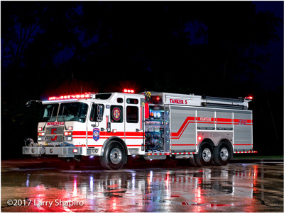 Monroeville Vounteer Fire Department Monroeville PA white fire trucks E-ONE Cyclone II pumper tanker night shot dramatic fire truck photos #larryshapiro shapirophotography.net Larry Shapiro photographer